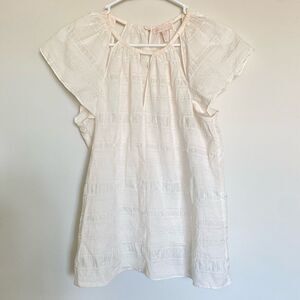 Rebecca Taylor Cream Pink Silk Cotton Short Sleeve Blouse Size Small